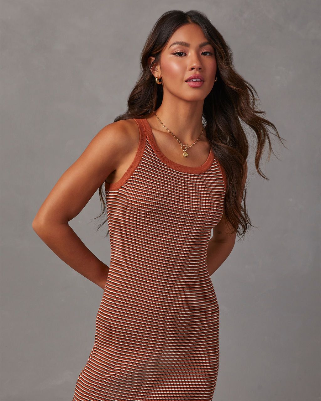 Klariza Sleeveless Ribbed Knit Midi Dress - Rust sold by Vici product image thumbnail 5