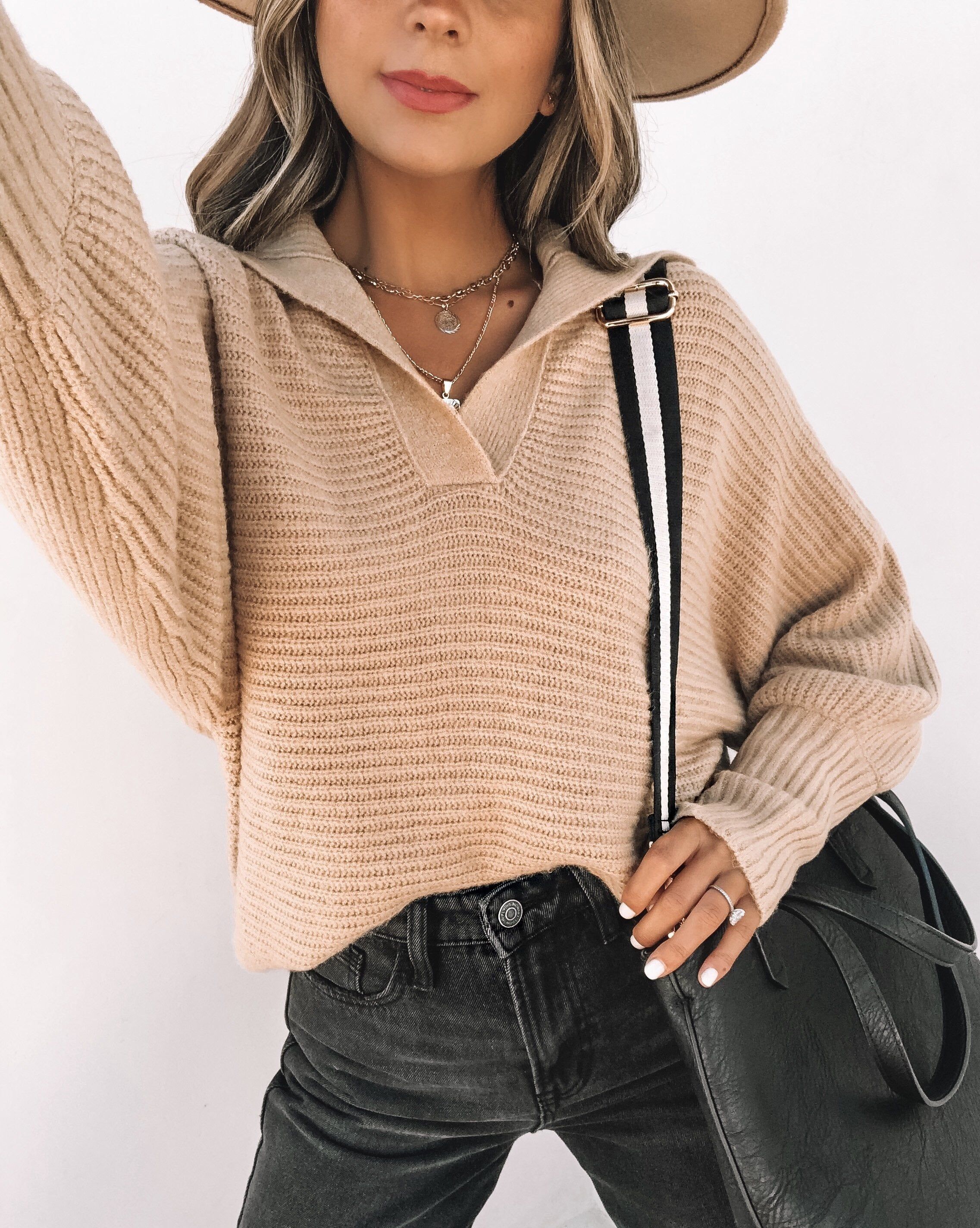 Beatrix Collared Knit Sweater - Tan - FINAL SALE sold by Vici product image thumbnail 3