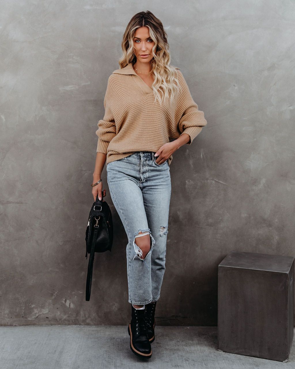 Beatrix Collared Knit Sweater - Tan - FINAL SALE sold by Vici product image thumbnail 12