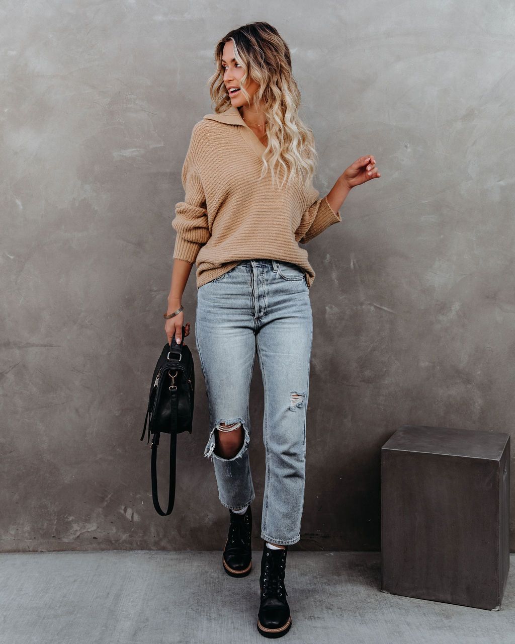 Beatrix Collared Knit Sweater - Tan - FINAL SALE sold by Vici product image thumbnail 11