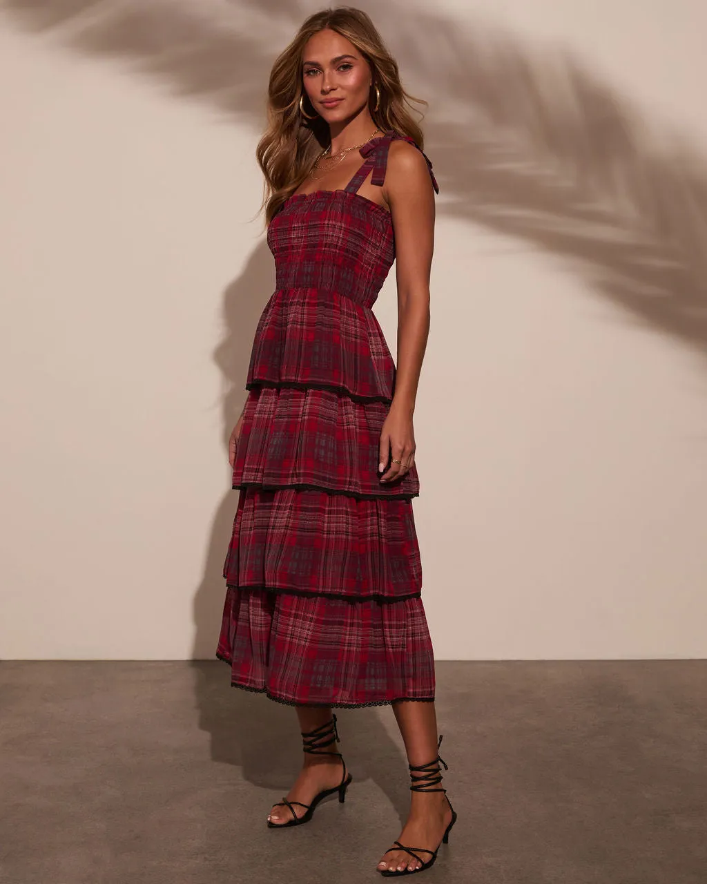 Sway With Me Tiered Plaid Midi Dress sold by Vici product image thumbnail 3