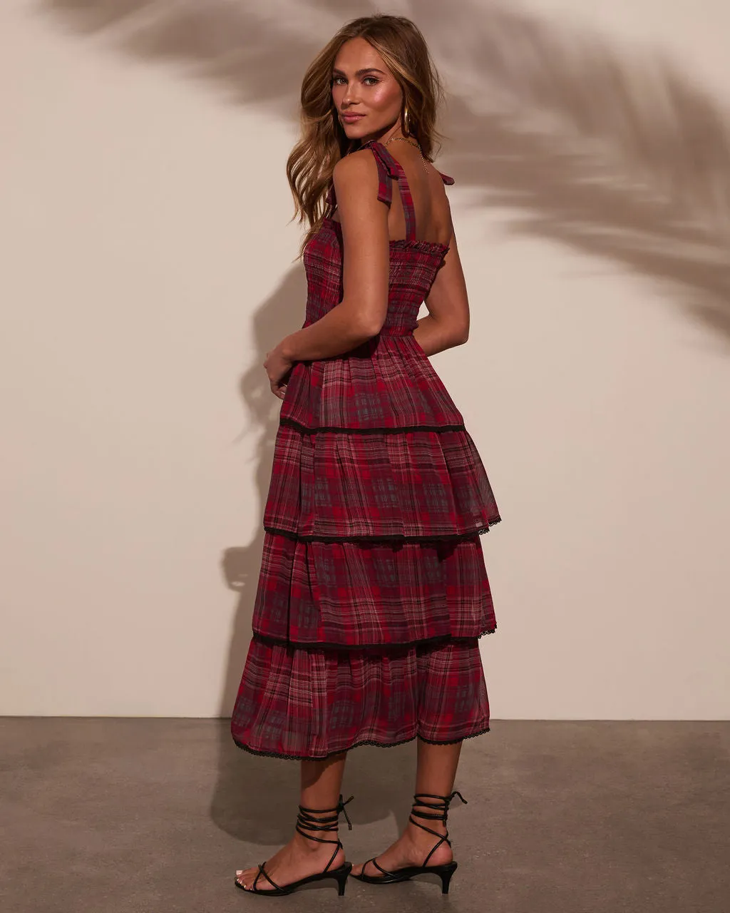 Sway With Me Tiered Plaid Midi Dress sold by Vici product image thumbnail 4