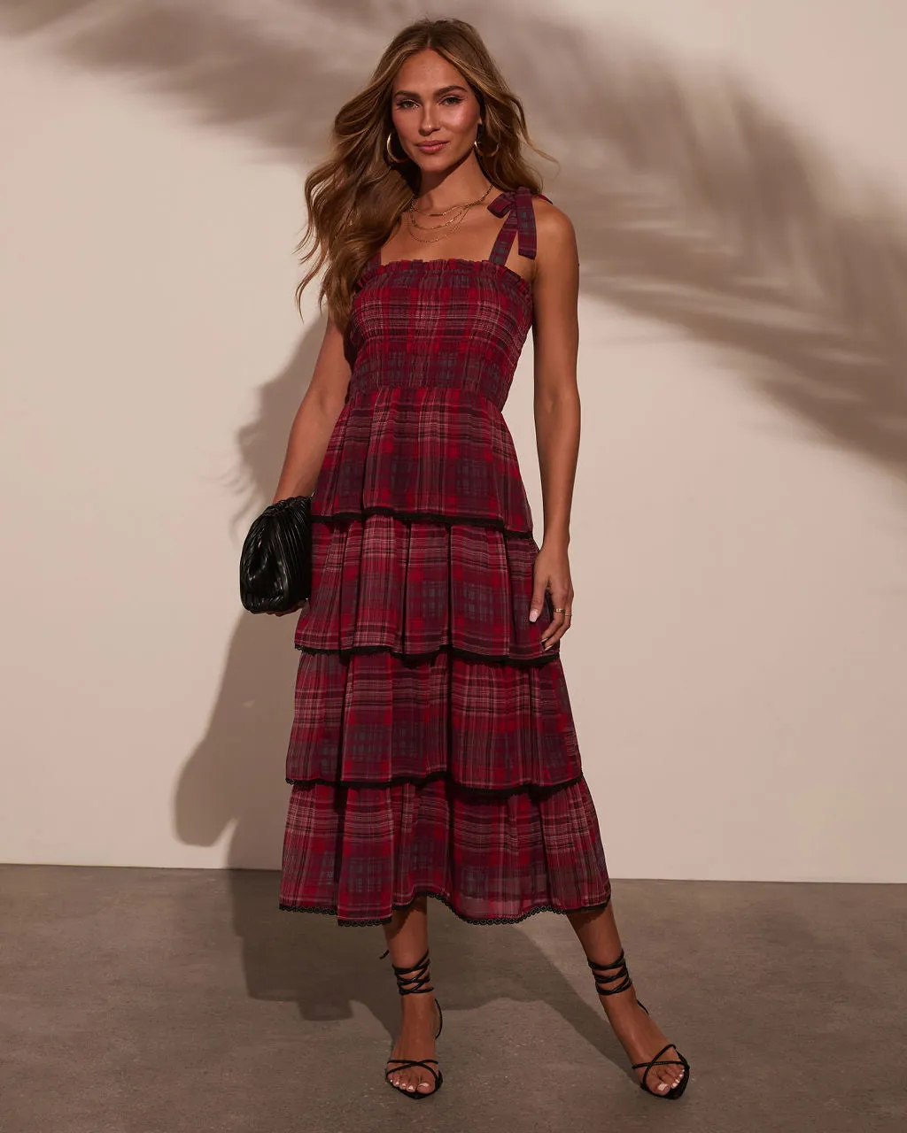 Sway With Me Tiered Plaid Midi Dress sold by Vici product image thumbnail 5
