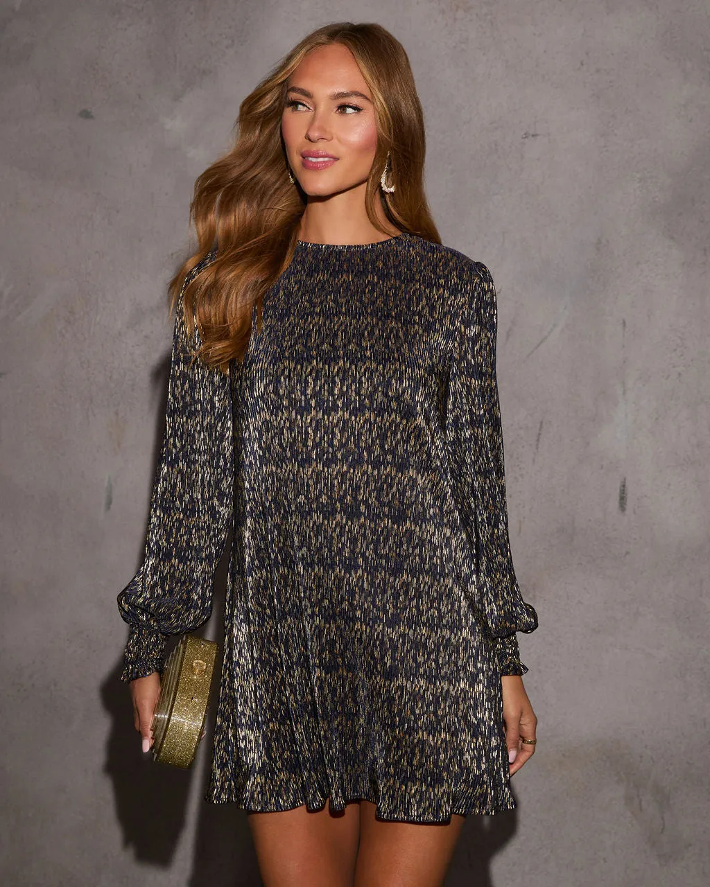 Sari Lurex Mini Shirt Dress sold by Vici