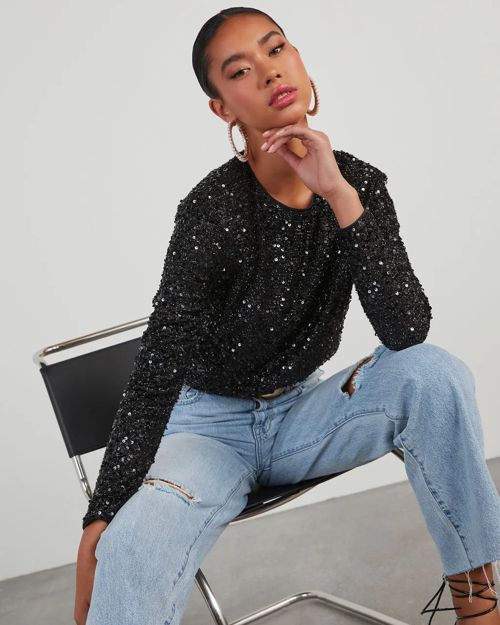 Scarlett Sequin Padded Shoulder Bodysuit sold by Vici product image thumbnail 5