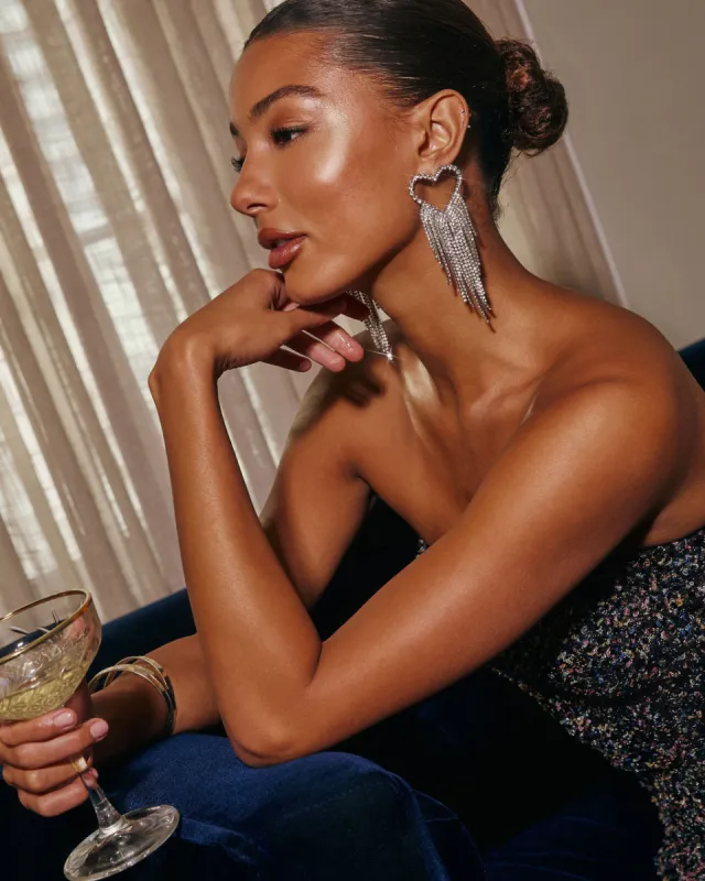 Soft Chimes Heart Fringe Earrings sold by Vici