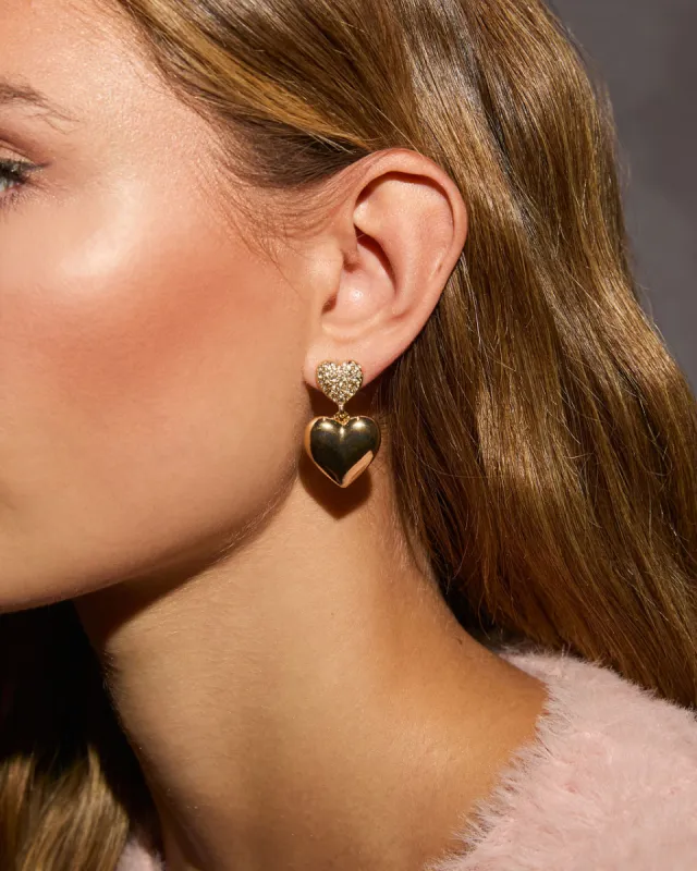 Saralyn Rhinestone Heart Drop Earrings sold by Vici