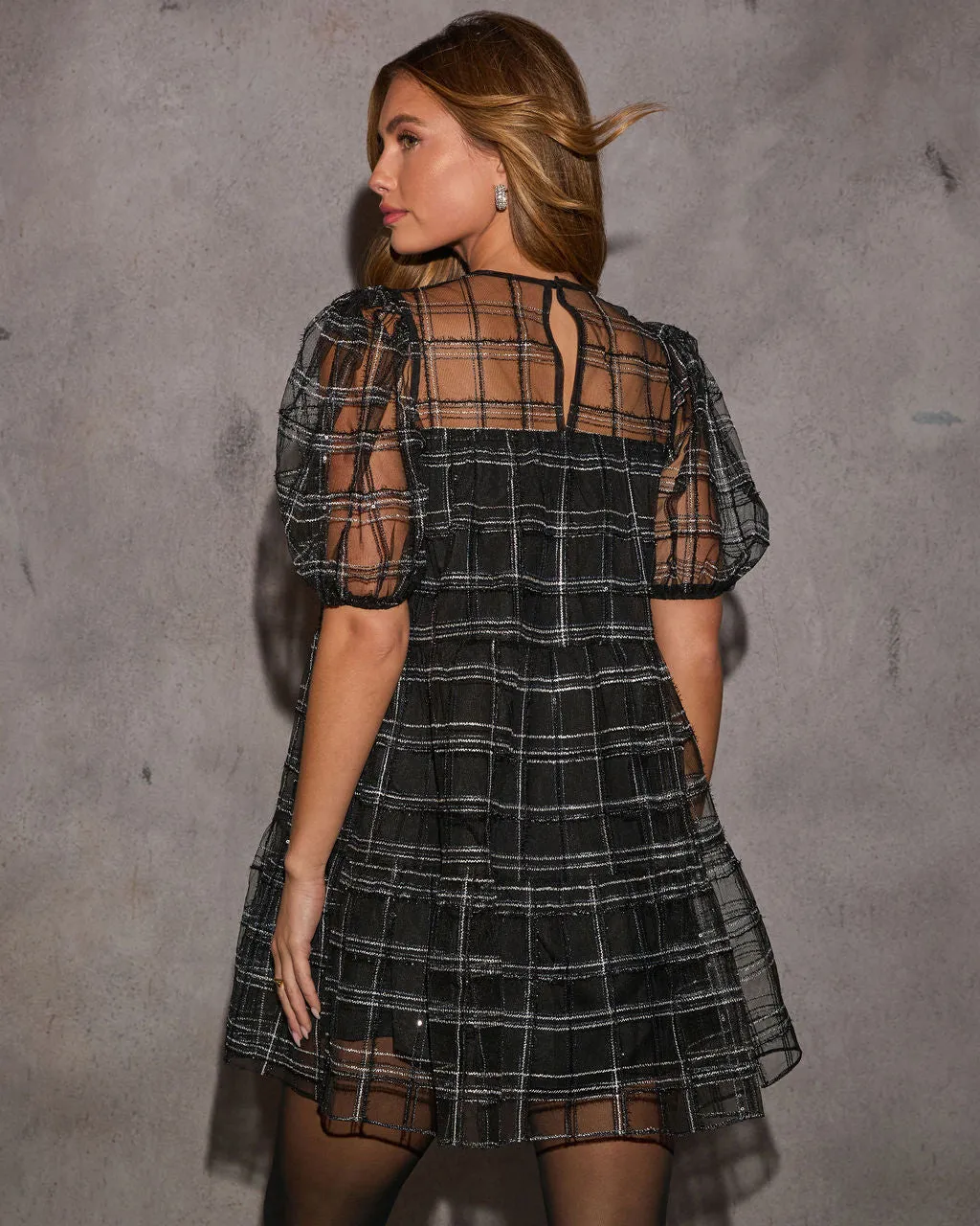 Clarabelle Mesh Plaid Mini Dress sold by Vici product image thumbnail 4