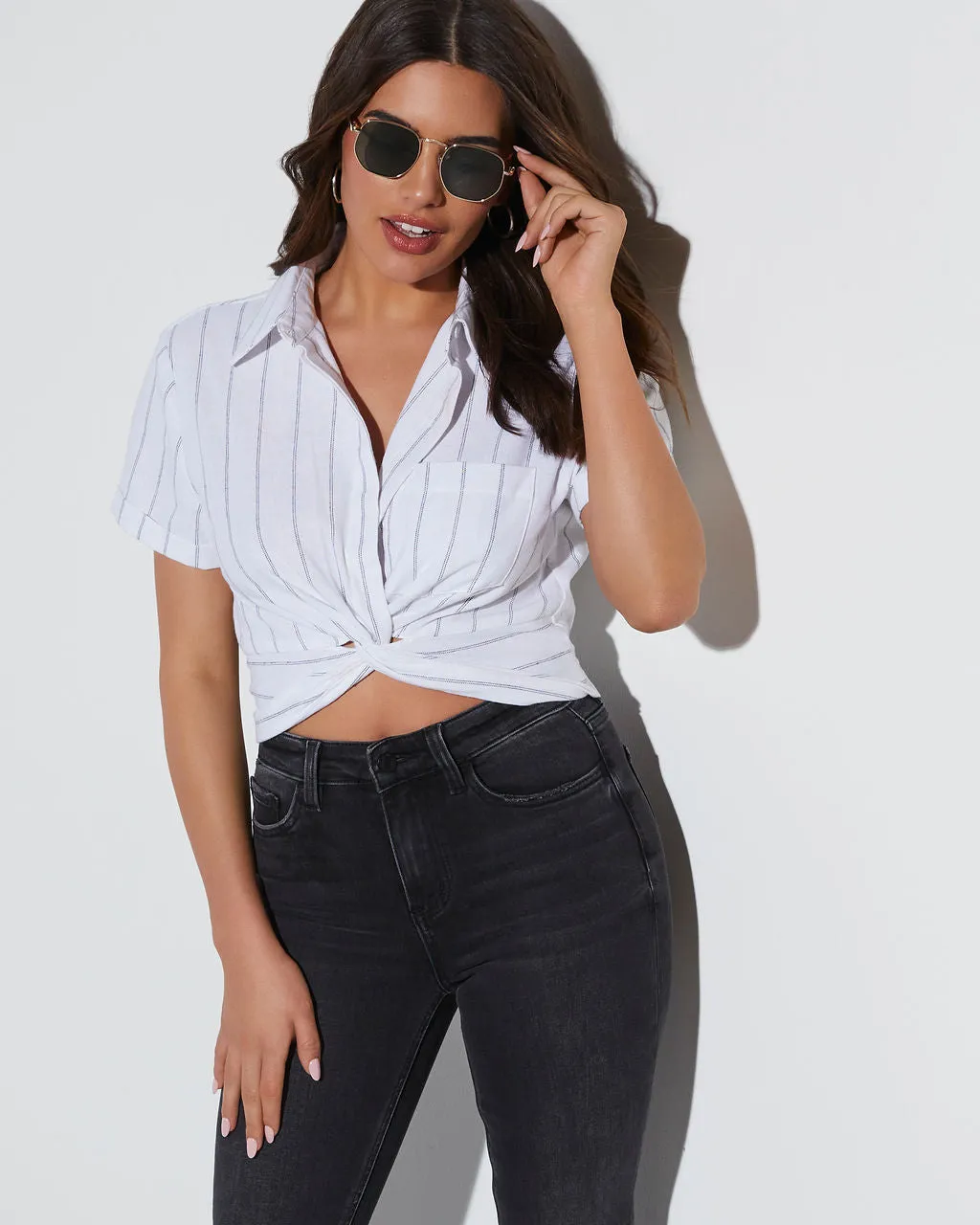 Valentina Linen Short Sleeve Crop Top sold by Vici product image thumbnail 3