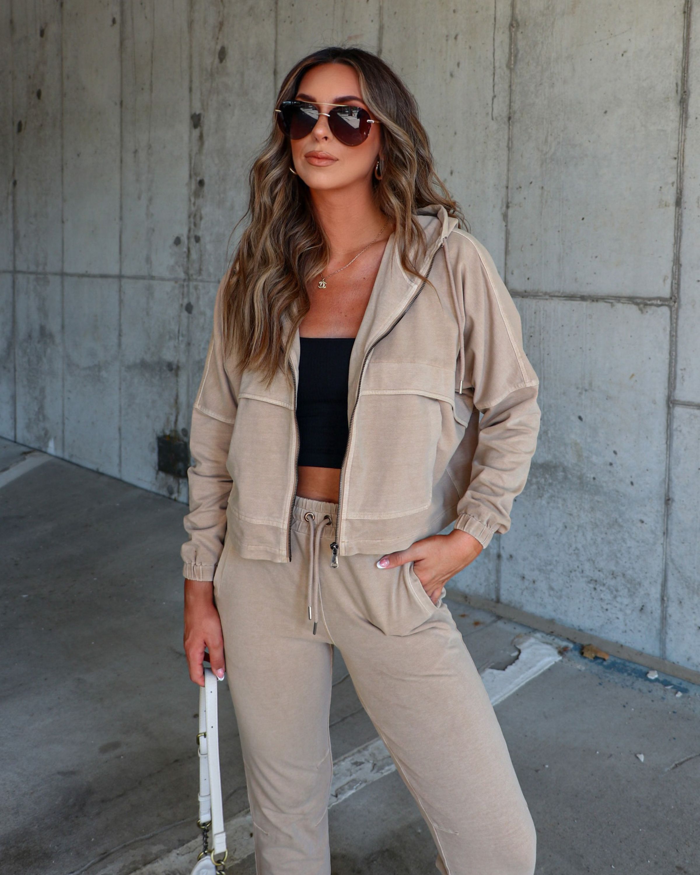 Fern Pocketed Hoodie Lightweight Jacket - Taupe sold by Vici