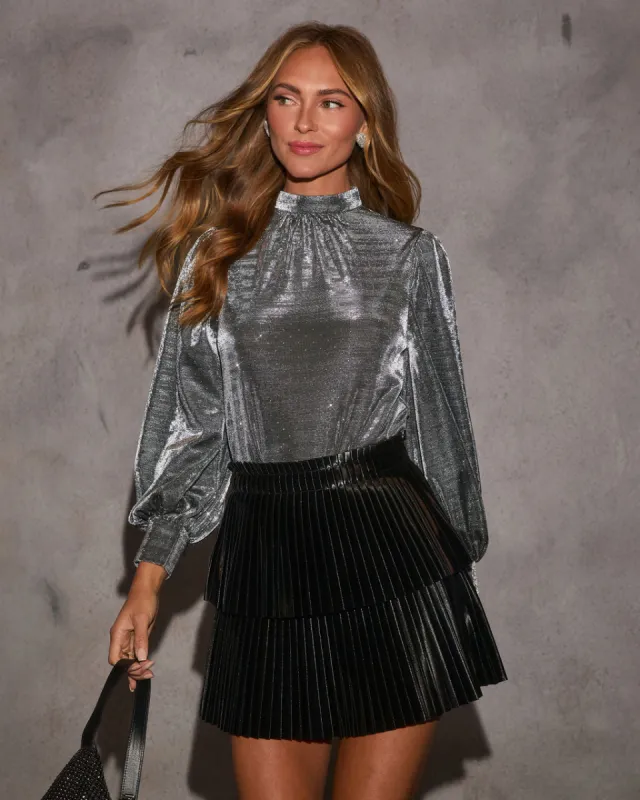 Savanah Embellished Mockneck Blouse sold by Vici