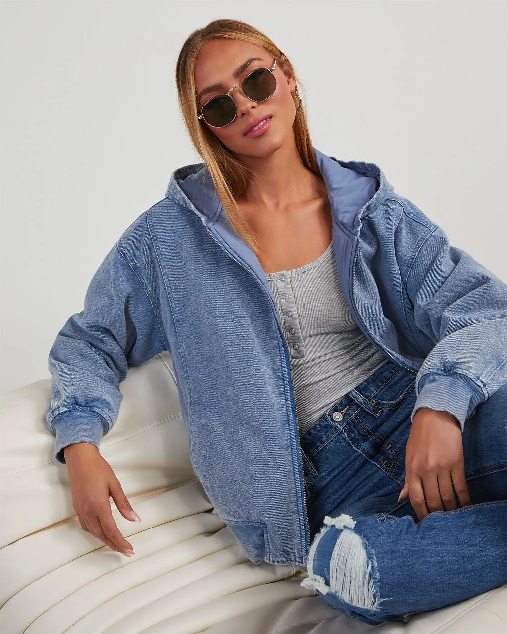 Conner Reversible Hooded Denim Bomber Jacket sold by Vici product image thumbnail 5