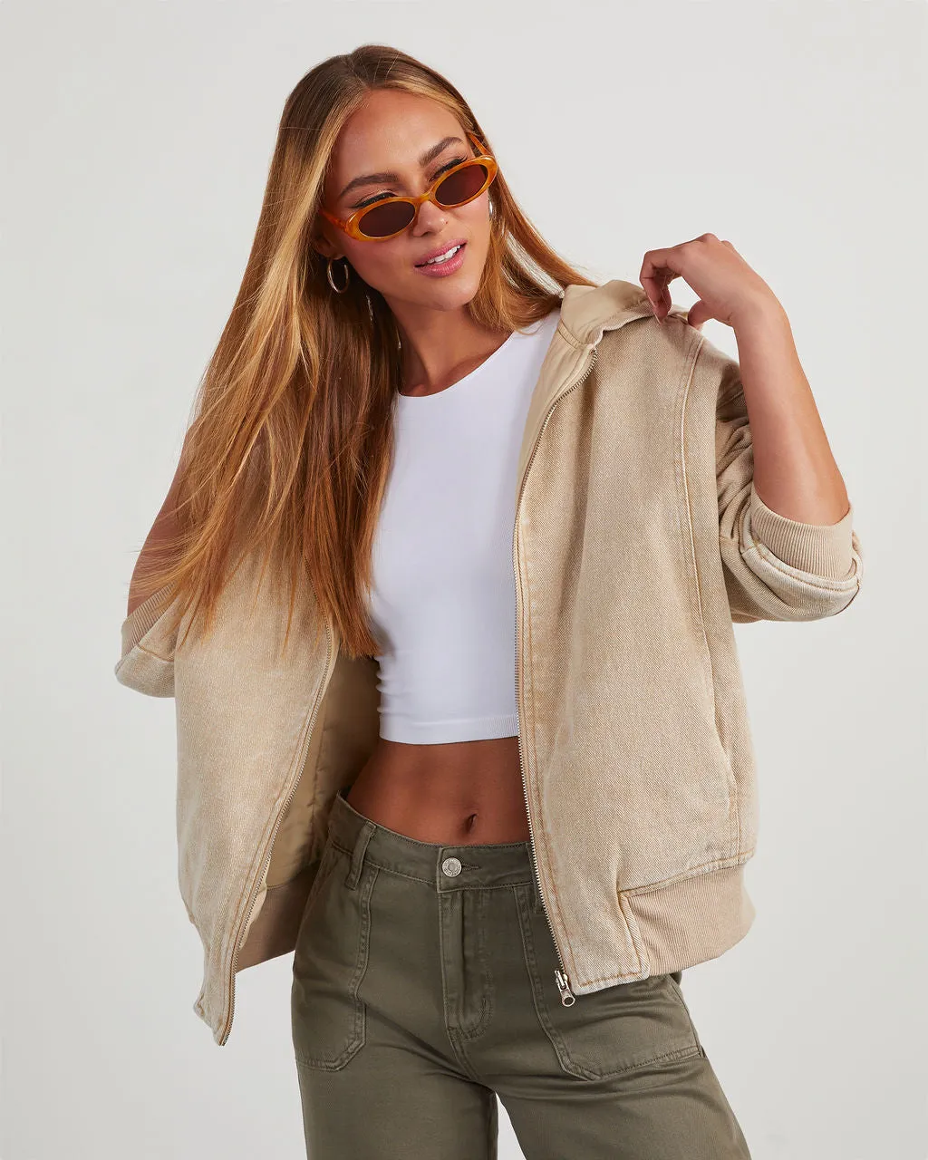 Conner Reversible Hooded Denim Bomber Jacket sold by Vici