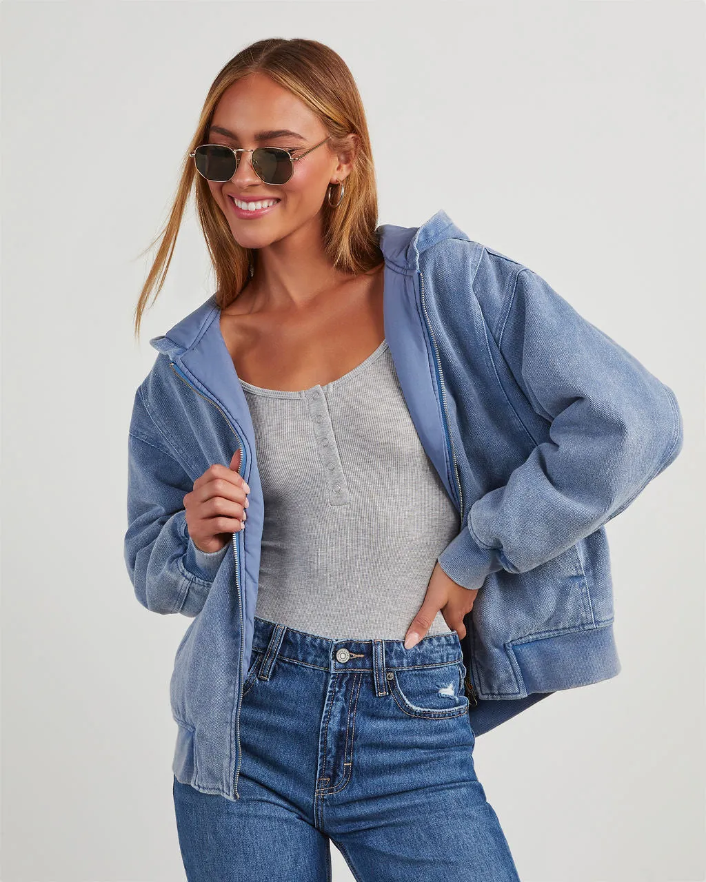Conner Reversible Hooded Denim Bomber Jacket sold by Vici product image thumbnail 2