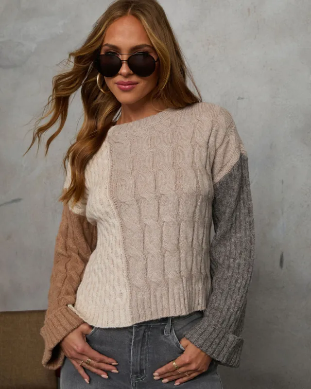 Sierenna Cable Knit Colorblock Sweater sold by Vici