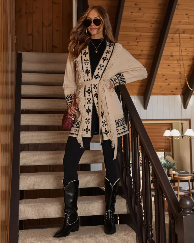 Winter Ember Abstract Waist Tie Cardigan sold by Vici