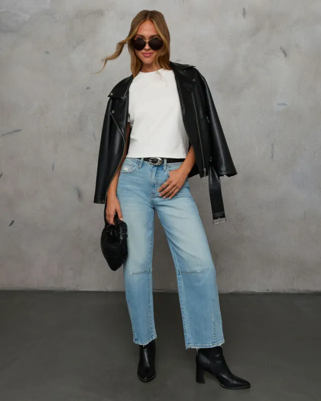 Evangelina Stretch Distressed Barrel Jeans sold by Vici