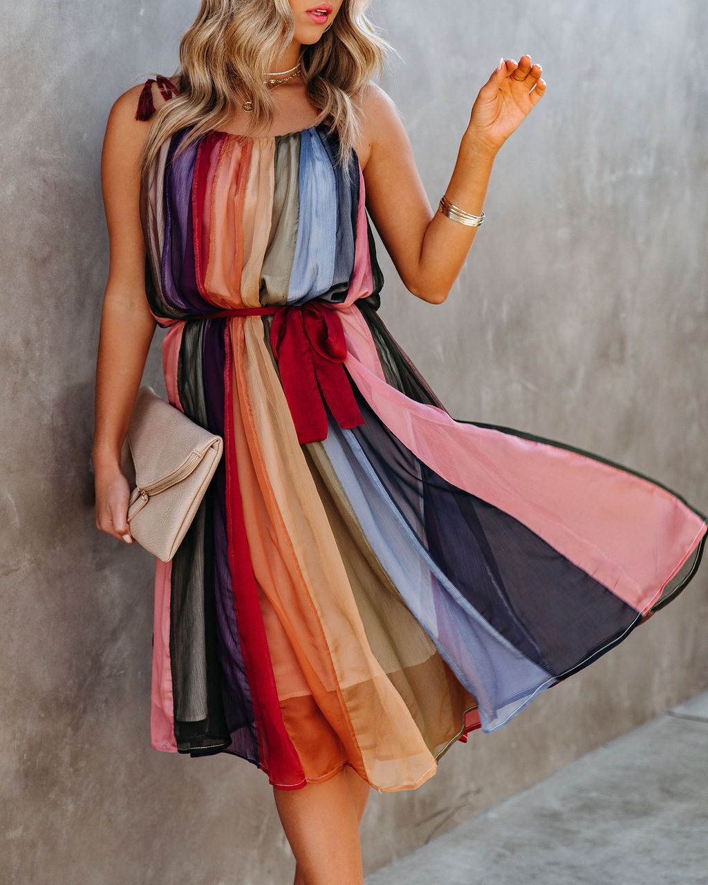 Zyva Striped Chiffon Tie Midi Dress - FINAL SALE sold by Vici product image thumbnail 6