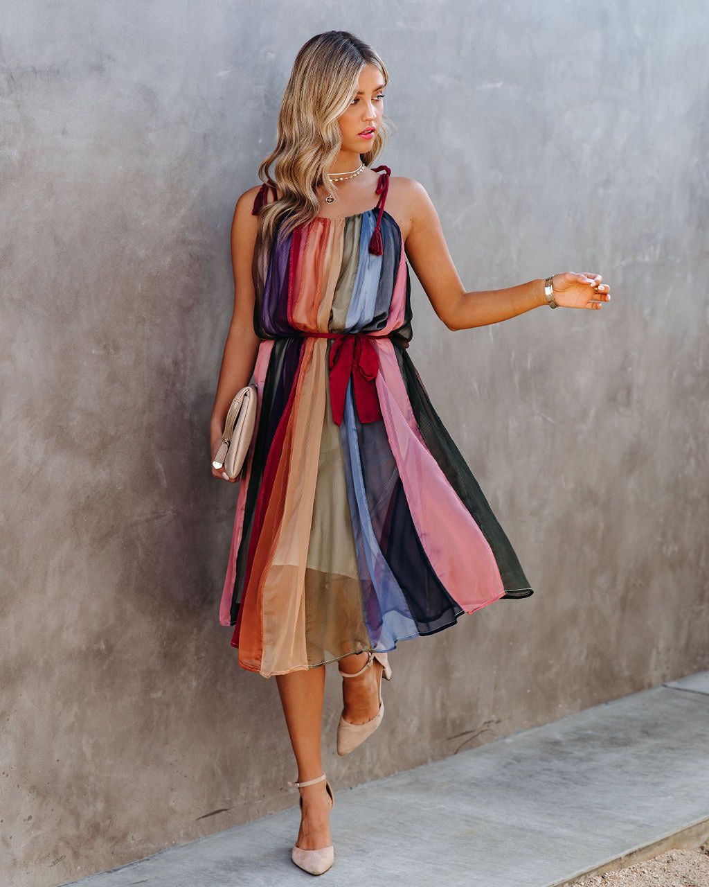 Zyva Striped Chiffon Tie Midi Dress - FINAL SALE sold by Vici product image thumbnail 3