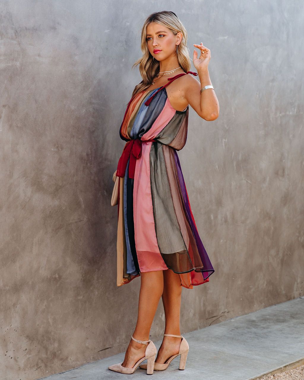 Zyva Striped Chiffon Tie Midi Dress - FINAL SALE sold by Vici product image thumbnail 5