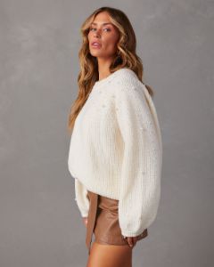 Yandy Oversized Pearl Embellished Sweater - Ivory sold by Vici