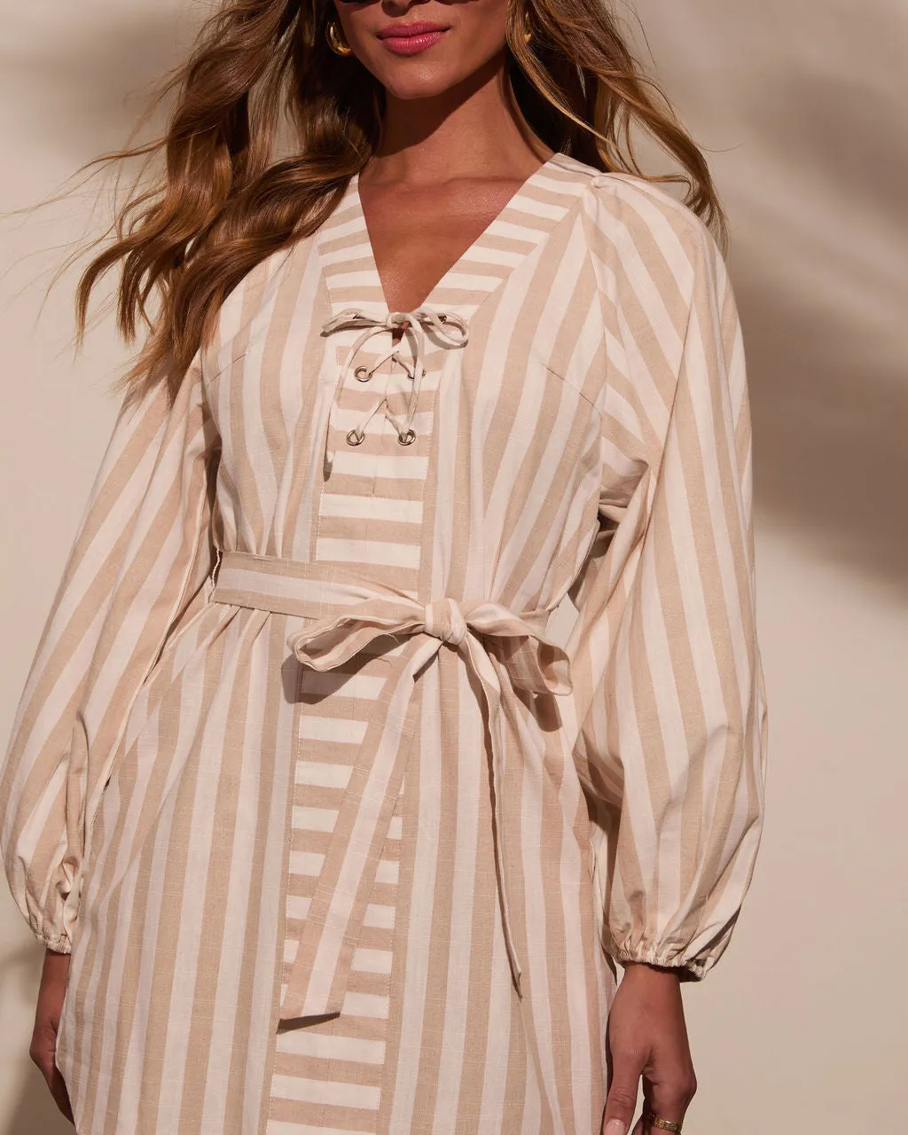 Saralyn Lace Up Front Striped Mini Dress sold by Vici product image thumbnail 5