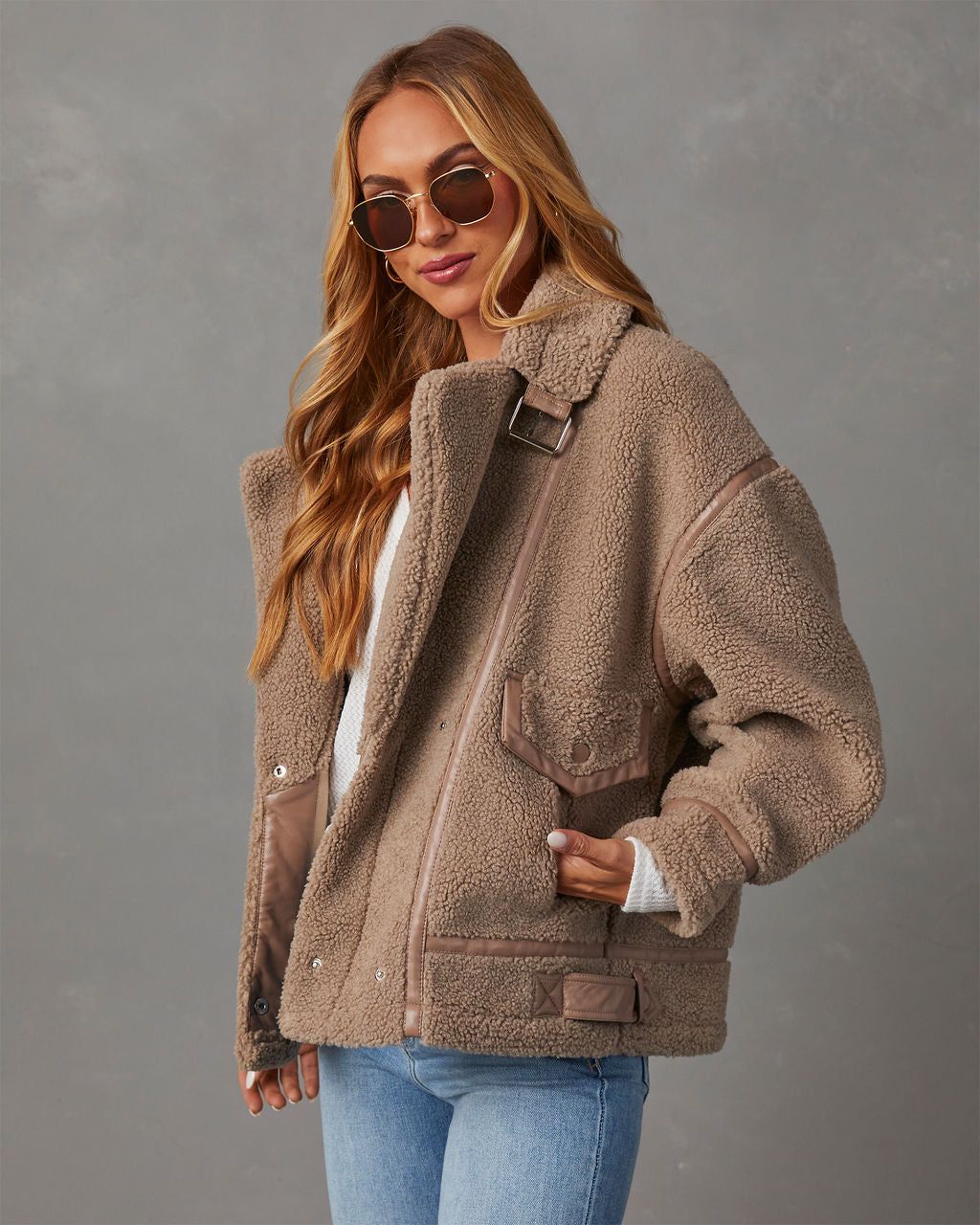 Evans Oversized Sherpa Bomber Jacket sold by Vici product image thumbnail 3
