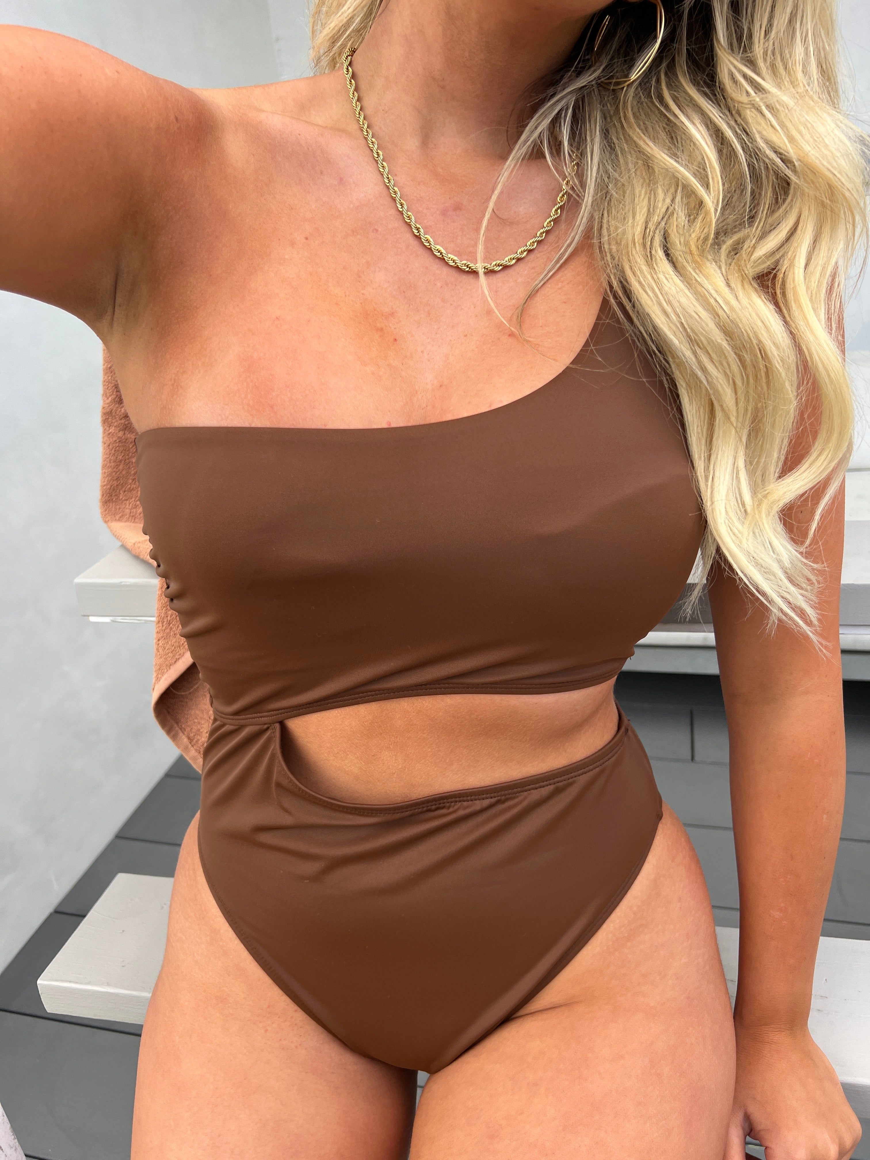 Zuma One Shoulder Cutout One Piece Swimsuit - Brown - FINAL SALE sold by Vici product image thumbnail 2