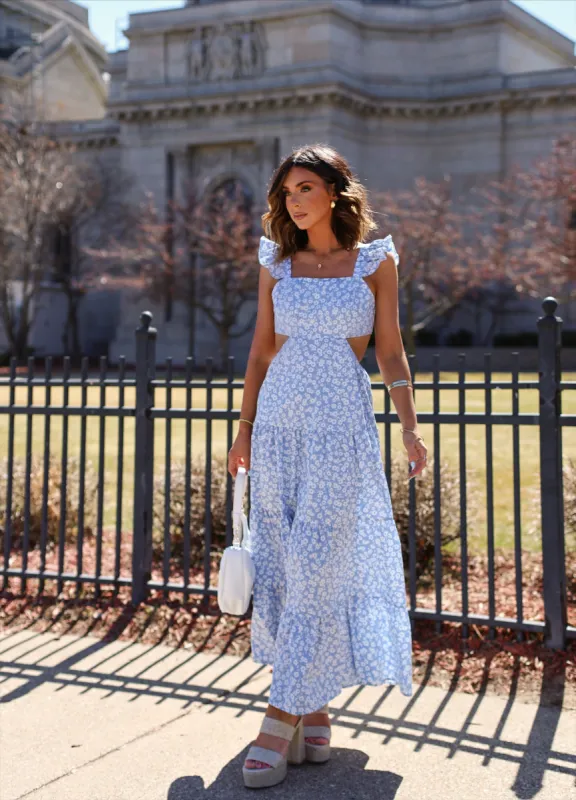 Cordelia Tiered Cut Out Back Floral Maxi Dress sold by Vici