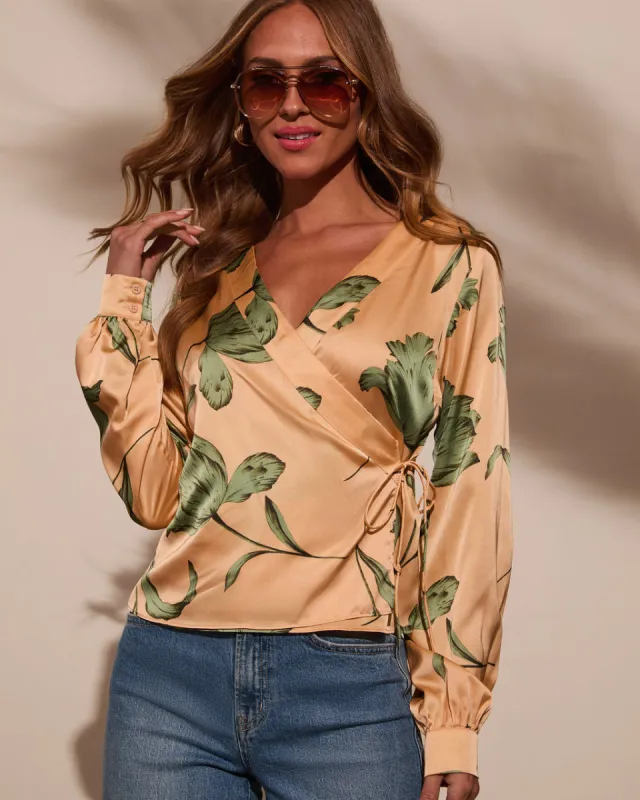 Sunlit Tropics Satin Surplice Top sold by Vici