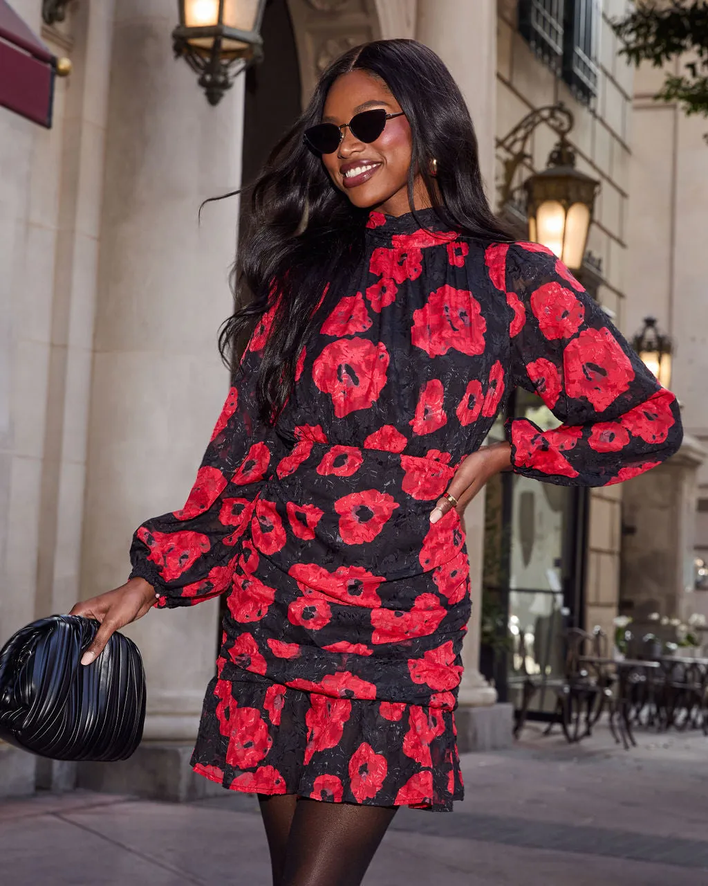 Silk Night Ruched Floral Mini Dress sold by Vici product image thumbnail 3