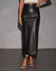 Dark Honey Faux Leather Midi Skirt sold by Vici
