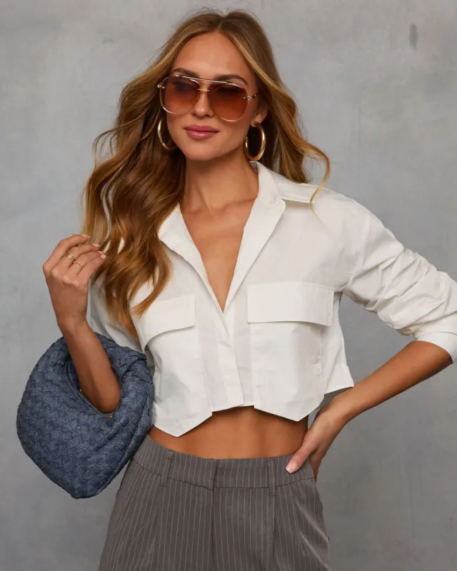 Easy Edge Cropped Button Down Top sold by Vici