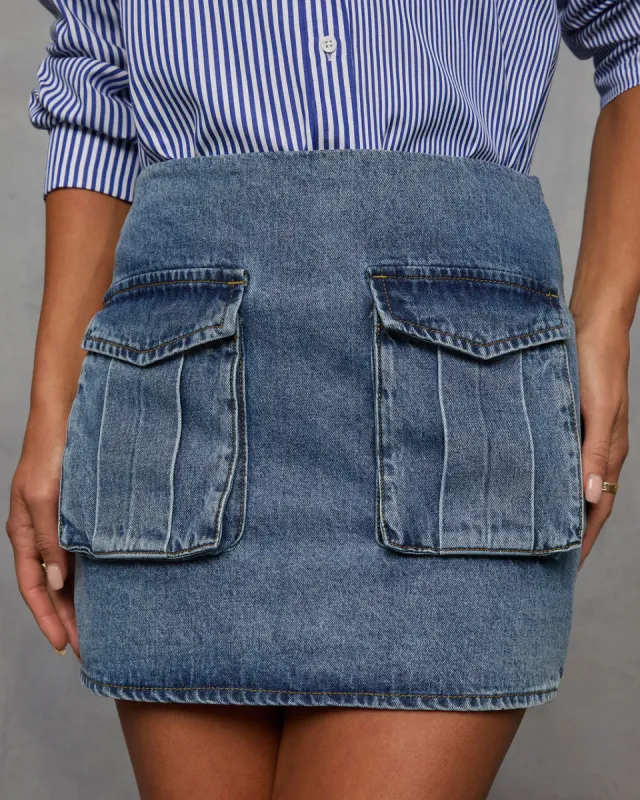 Subtle Grace Pocketed Denim Mini Skirt sold by Vici