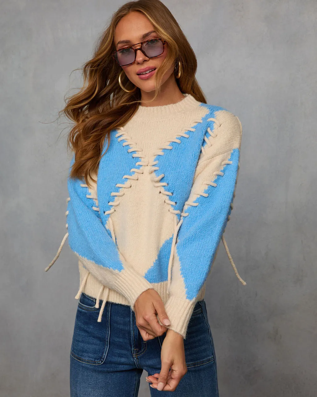 Cozy Moments Lace Up Argyle Sweater sold by Vici product image thumbnail 5
