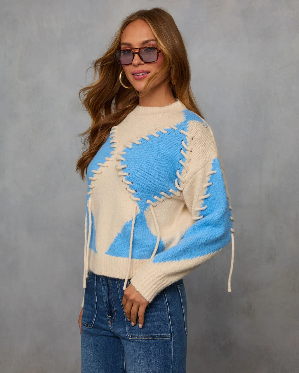 Cozy Moments Lace Up Argyle Sweater sold by Vici product image thumbnail 3