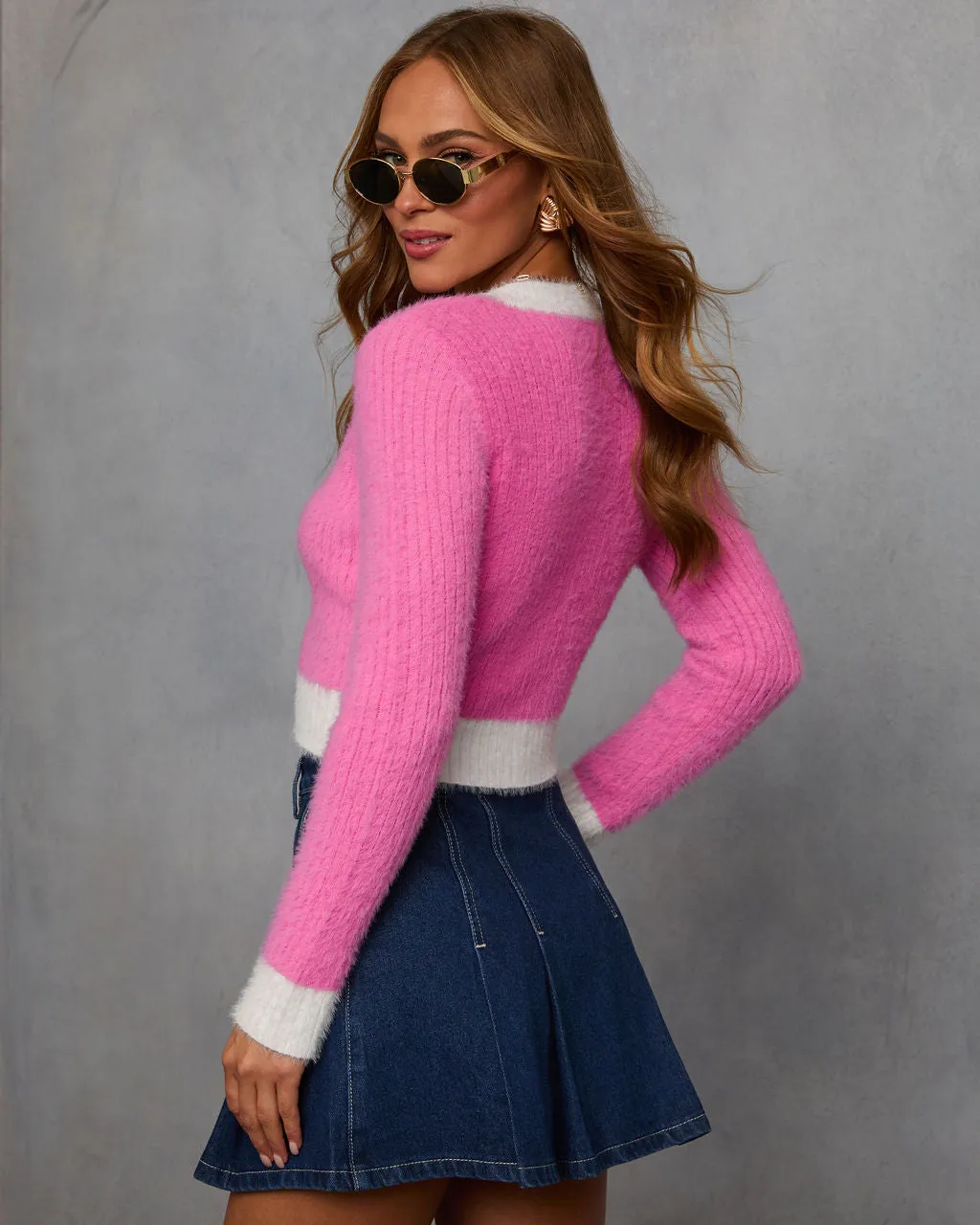 Happiness Found Fuzzy Knit Contrast Cardigan sold by Vici product image thumbnail 4