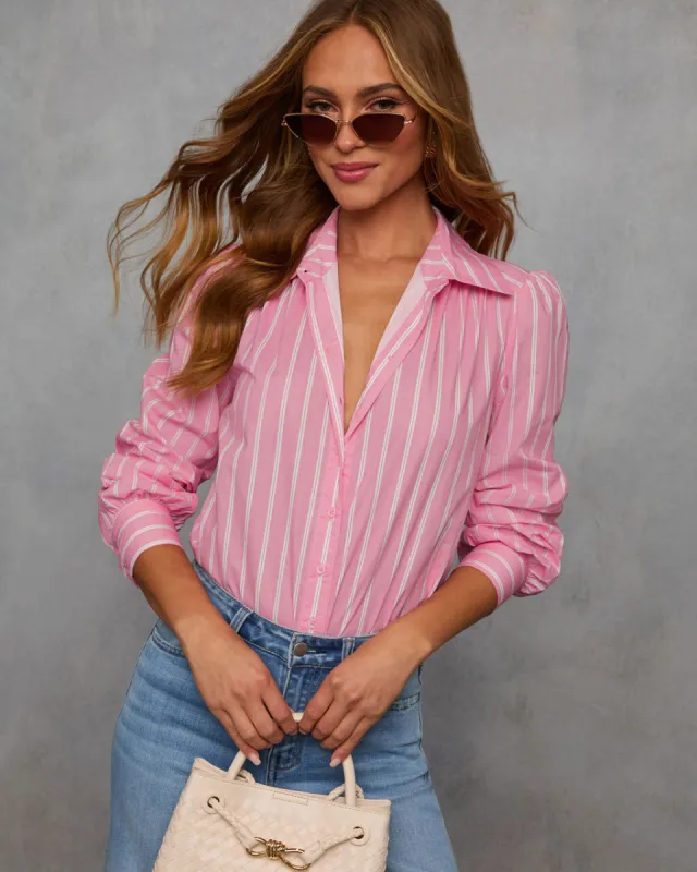 Cellia Striped Button Down Top sold by Vici