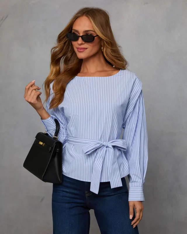 Elaria Striped Belted Blouse sold by Vici