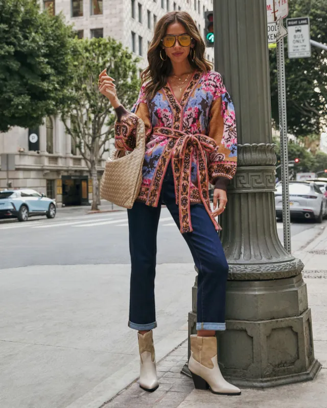 Daisy Days Floral Waist Tie Cardigan sold by Vici