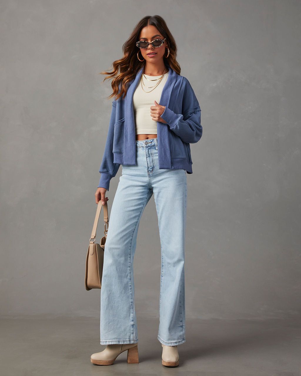 Keepin' Me Cozy Relaxed Cardigan - Blue sold by Vici