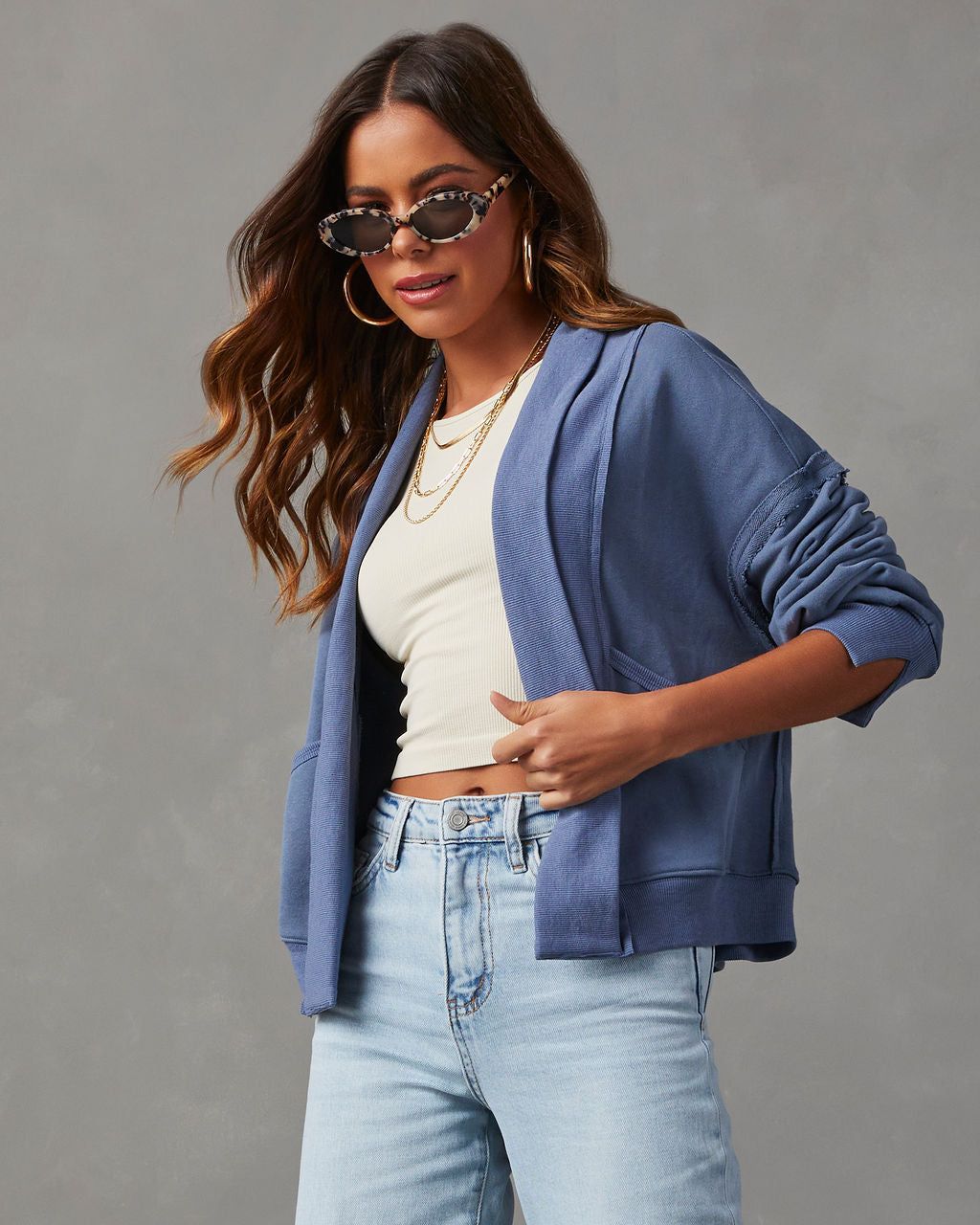 Keepin' Me Cozy Relaxed Cardigan - Blue sold by Vici product image thumbnail 3