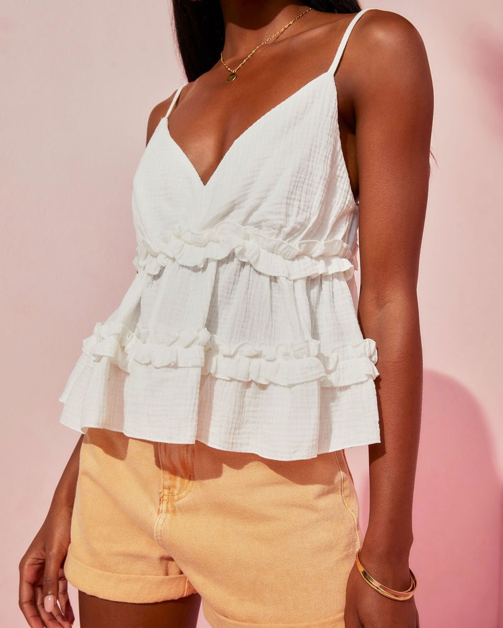 Gareth Cotton Ruffle Tiered Babydoll Top sold by Vici