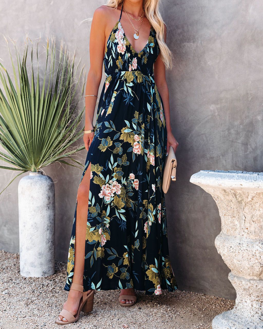 Send Flowers Smocked Halter Maxi Dress - SALE sold by Vici product image thumbnail 3
