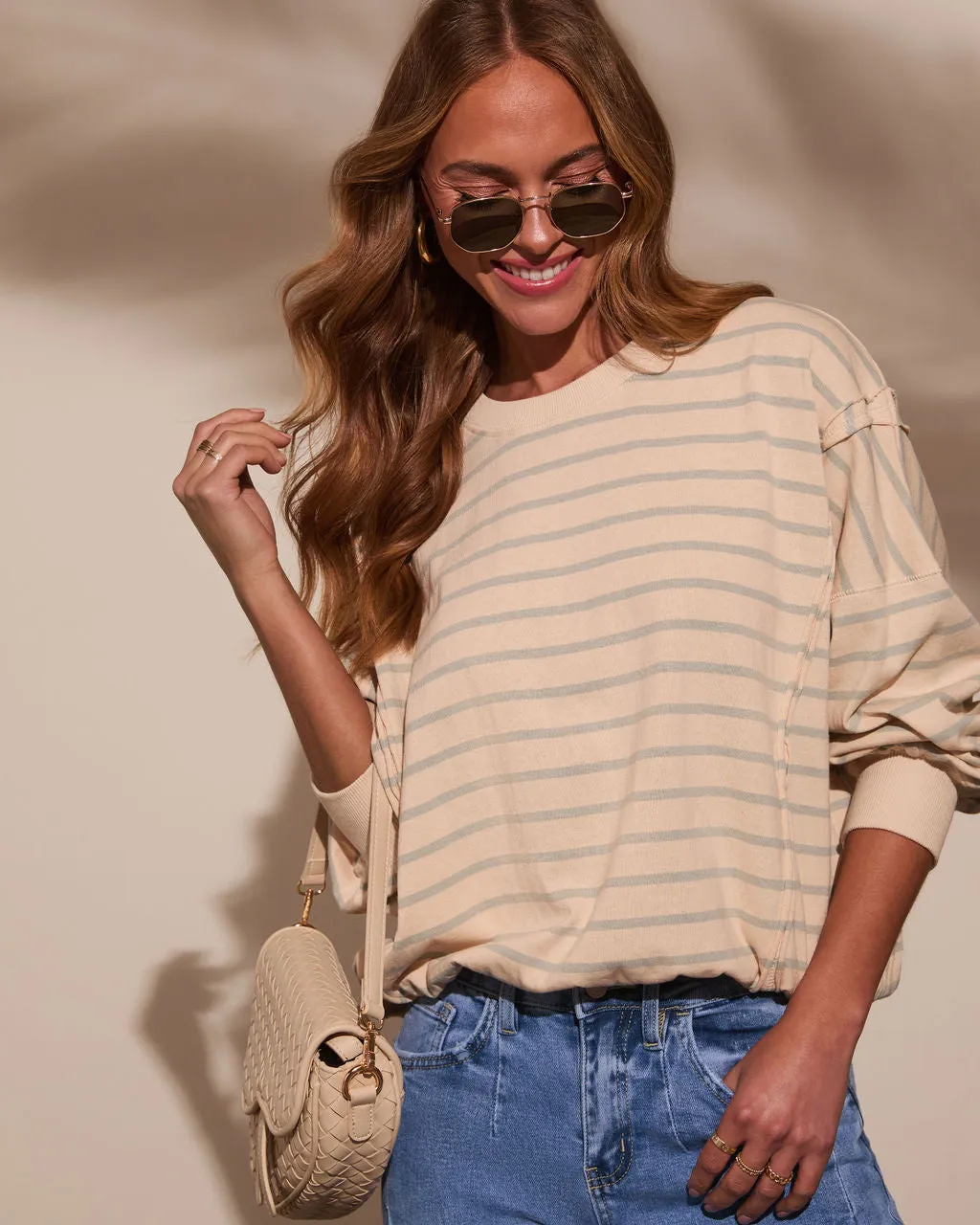 Classic Feel Striped Oversized Sweatshirt sold by Vici
