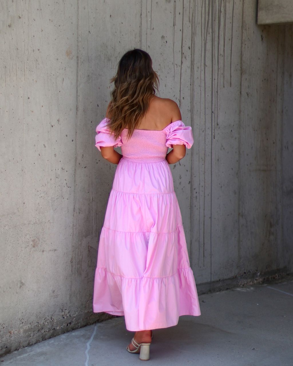 Modena Puff Sleeve Tiered Midi Dress Pink sold by Vici product image thumbnail 5