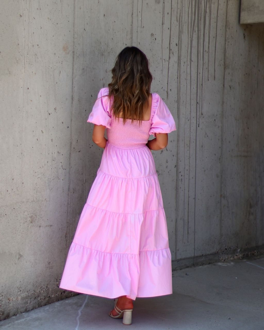 Modena Puff Sleeve Tiered Midi Dress Pink sold by Vici product image thumbnail 2