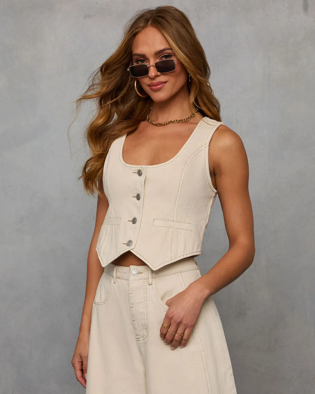 Marcie Denim Button Down Vest Top sold by Vici product image thumbnail 3