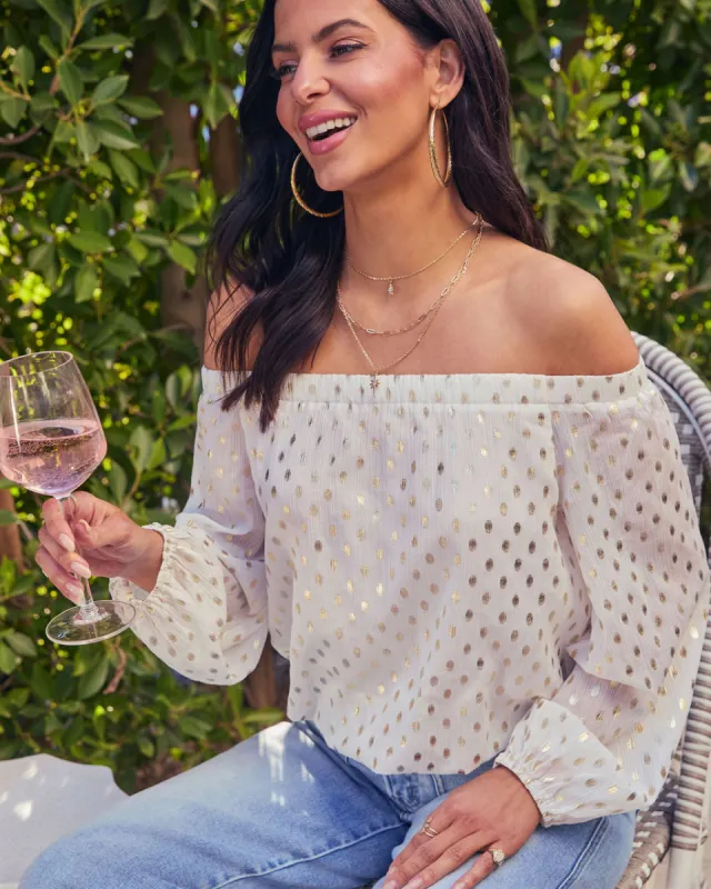 Loves Match Off The Shoulder Polka Dot Top sold by Vici