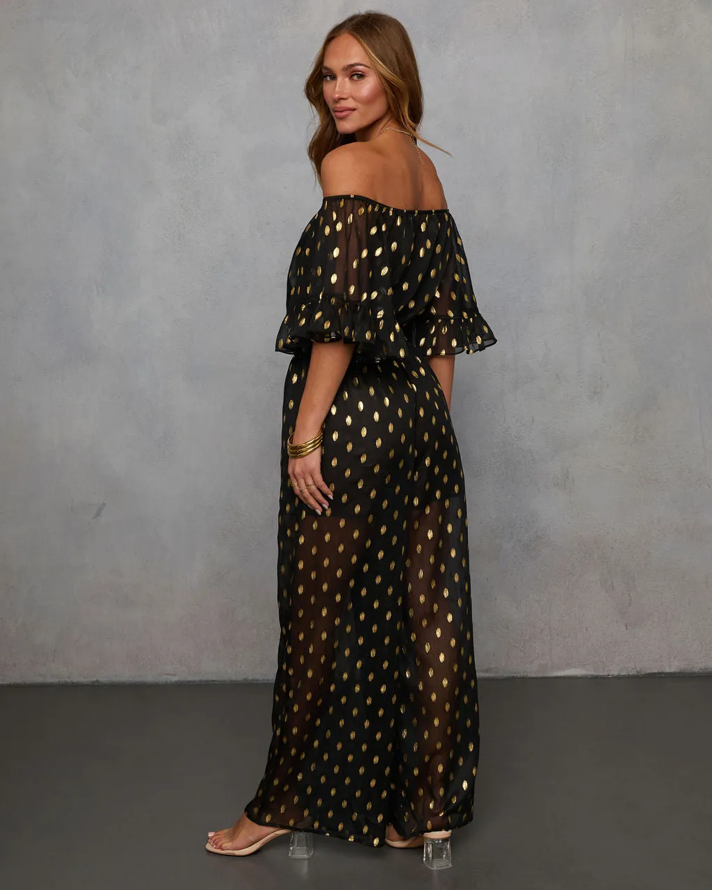 Heartfelt Chiffon Off Shoulder Jumpsuit sold by Vici product image thumbnail 4